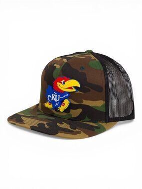 Kansas Jayhawks 3D Wool Blend Flat Bill Hat- Army Camo/ Black